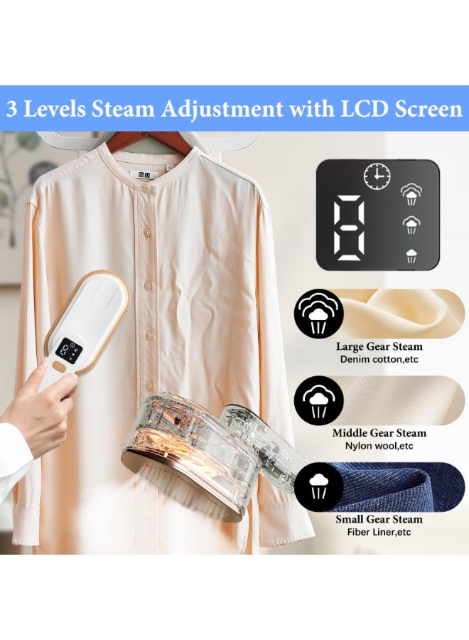مكواة بخار سفر مع شاشة LCD، تسخين سريع في 10 ثوانٍ بقوة 2000 واط، مقبض دوار 180 درجة، مكواة ملابس محمولة يدوية، 3 مستويات بخار للسفر، المنزل، المكتب (أبيض) - Image 3