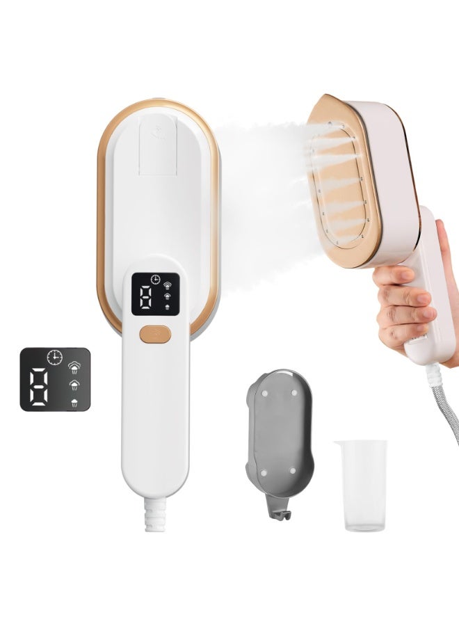مكواة بخار سفر مع شاشة LCD، تسخين سريع في 10 ثوانٍ بقوة 2000 واط، مقبض دوار 180 درجة، مكواة ملابس محمولة يدوية، 3 مستويات بخار للسفر، المنزل، المكتب (أبيض) - Image 1