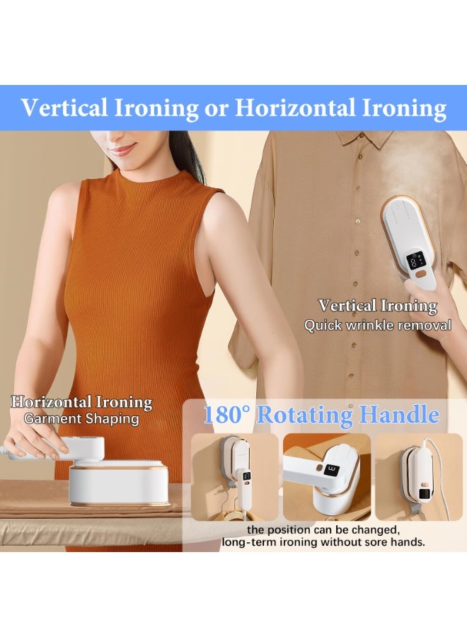 مكواة بخار سفر مع شاشة LCD، تسخين سريع في 10 ثوانٍ بقوة 2000 واط، مقبض دوار 180 درجة، مكواة ملابس محمولة يدوية، 3 مستويات بخار للسفر، المنزل، المكتب (أبيض) - Image 5