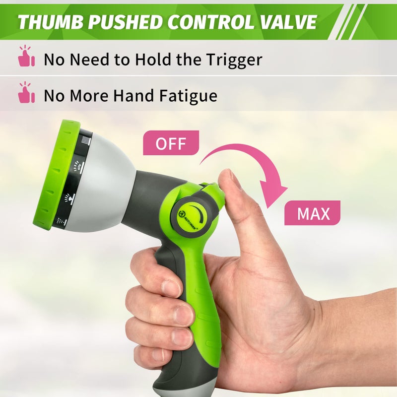 AUTOMAN Garden Hose Nozzle Sprayer - 10 Spray Patterns, Thumb Control On Off Valve, Durable Water Nozzle, Extra 4 Washers, for Watering Garden, Cleaning, Washing Car, Showering Pets Lawngreen - Image 4