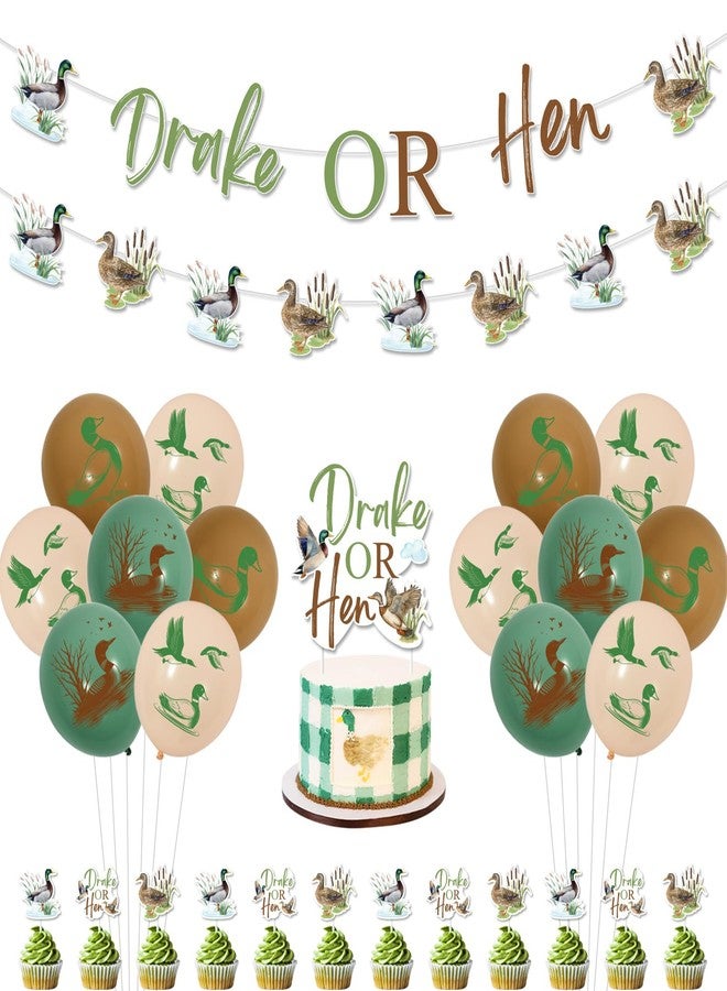 Balterever Mallard Duck Gender Reveal Party Decorations Drake or Hen Gender Reveal Banner Garland Duck Hunting Cupcake Cake Toppers for Party Supplies - Image 1