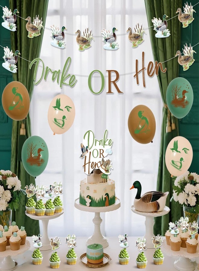 Balterever Mallard Duck Gender Reveal Party Decorations Drake or Hen Gender Reveal Banner Garland Duck Hunting Cupcake Cake Toppers for Party Supplies - Image 3