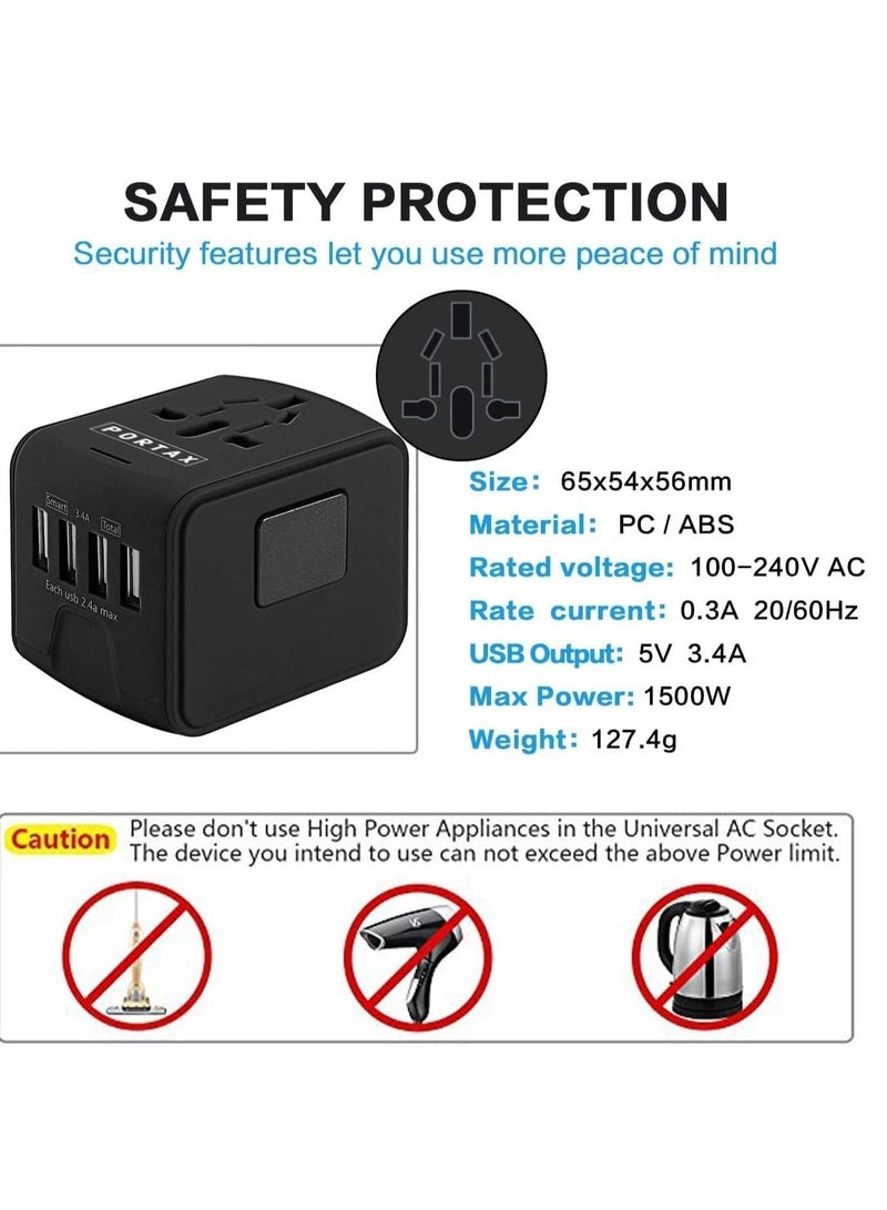 Universal International Travel Power Adapter with 3 USB + 1 Type C Charging Ports, European Adapter, Worldwide AC Outlet Plugs Adapters - Image 4