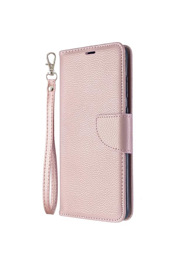 زبون جراب لهاتف Galaxy S20 Ultra من جلد البولي يوريثان بتصميم ليتشي بلون نقي مع حامل وفتحات للبطاقات ومحفظة وحبل تثبيت - Image 2