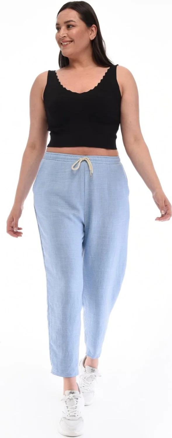سيدي دينيم Women's Plus Size Synthetic Linen High Waist Elastic Skinny Leg Mom Pants C611