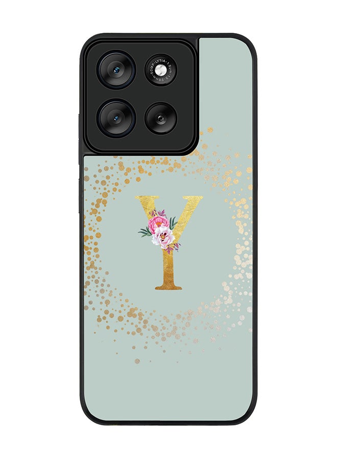 Stylizedd For Motorola Moto G56 Case,Slim fit Camera Protection, Shockproof Thin Phone cover  - Custom Monogram Floral - Y  (Light Grey ) - Image 1