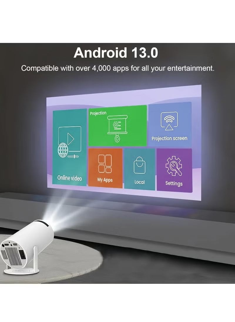 TIGER - HY300 Pro Mini Projector – Portable Smart Projector with 180° Rotation, 4K+ Support, WiFi 6 (5G), Bluetooth 5.0, Auto Keystone – Compatible with Android 13.0, TV Stick, HDMI, USB, TF Card & Audio Devices – Perfect for Home Theater, Movies, Gaming & Presentations - Image 1