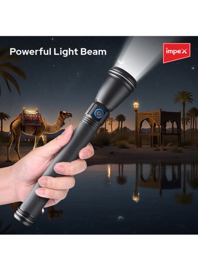 Impex Rechargeable LED Handheld Flashlight Torch Black/Clear 261mm - Image 3