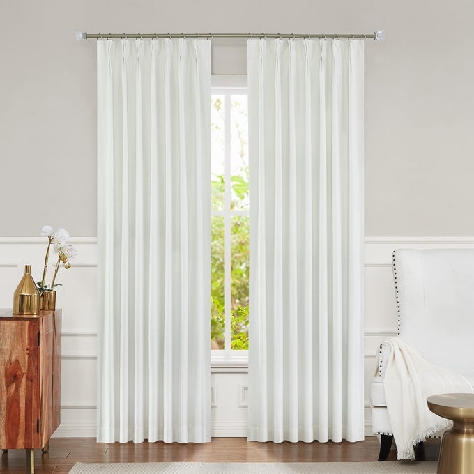 PINCH PLEATED FULL BLACKOUT CURTAIN PANEL FOR BEDROOM NOISE REDUCING THERMAL INSULATED WINDOW TREATMENT DRAPERY FOR LIVING ROOM 108 INCHES LONG WITH 9 HOOKS RING NOT INCLUDE CREAM 40X108X2