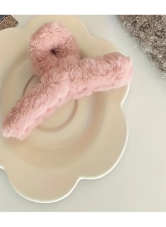 Ucanbe 3-Pack Plush Hair Claw Clips for Girls and Women - Simple Chic Fuzzy Hair Accessories, Non-Slip Claw Hairpins for Thick Hair, Variety of Colors, Suitable for Adults Over 15 Years Old - Image 2