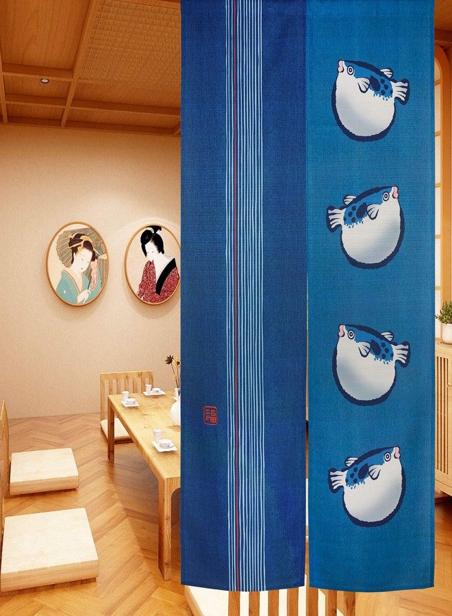 LIGICKY Japanese Style Doorway Curtains Traditional Noren Long Door Tapestry for Home Decoration 33.5 x 59 inch, Blue (Puffer Fish) - Image 1