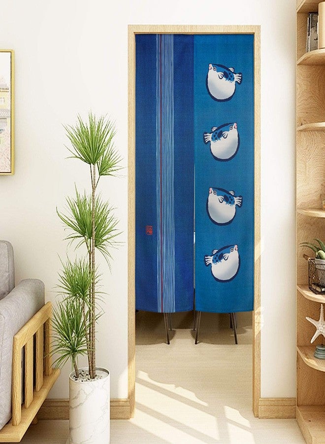 LIGICKY Japanese Style Doorway Curtains Traditional Noren Long Door Tapestry for Home Decoration 33.5 x 59 inch, Blue (Puffer Fish) - Image 2