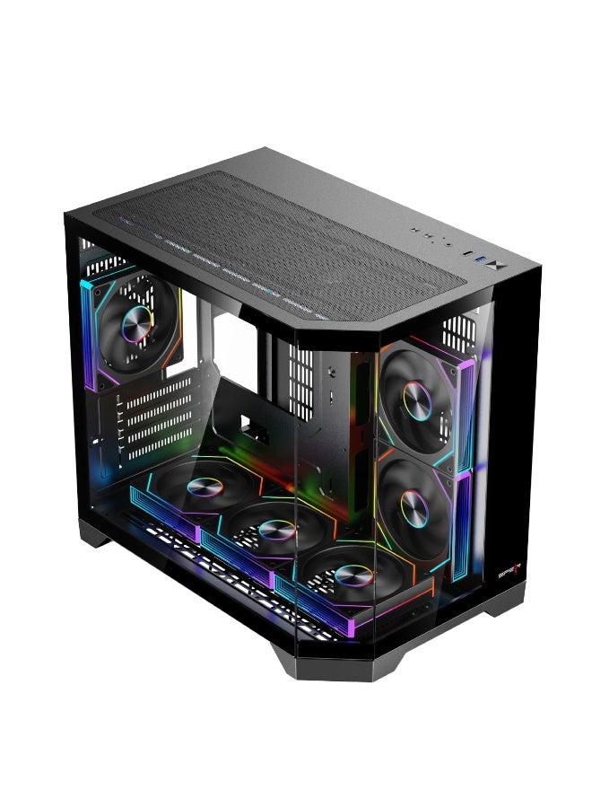 Spear Pc صندوق الألعاب DOST 60 MINI MICRO-ATX مع 6 مراوح ARGB وجهاز تحكم عن بعد باللون الأبيض يدعم مبرد 360 مم - Image 2