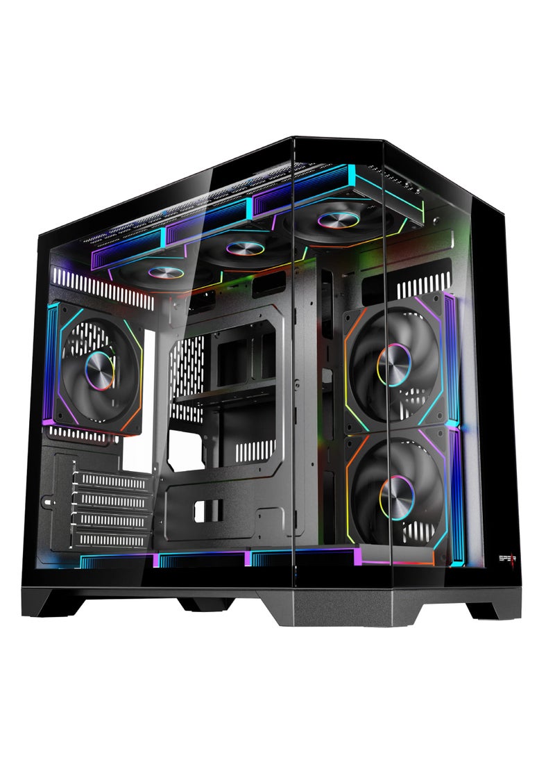 Spear Pc صندوق الألعاب DOST 60 MINI MICRO-ATX مع 6 مراوح ARGB وجهاز تحكم عن بعد باللون الأبيض يدعم مبرد 360 مم - Image 1