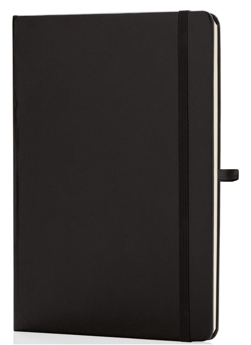 Classic Lined Hard Cover Notebook A5 Journal Notebook Diary Writing Pads Notebooks with Pen Holder Pack of 1 Black