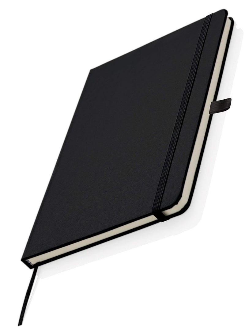 Classic Lined Hard Cover Notebook A5 Journal Notebook Diary Writing Pads Notebooks with Pen Holder Pack of 1 Black