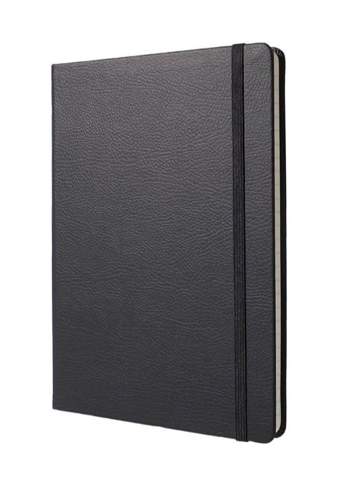 Classic Lined Hard Cover Notebook A5 Journal Notebook Diary Writing Pads Notebooks with Pen Holder Pack of 1 Black