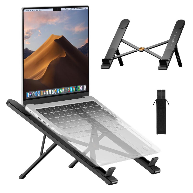 ProtoArc Portable Laptop Stand, CS100 Laptop Stand for Desk, Aluminum+Silicone Adjustable Laptop Riser, 6 Level Height Ergonomic Computer Holder for 10-17.3" Laptops, Tablets-Black - Image 1