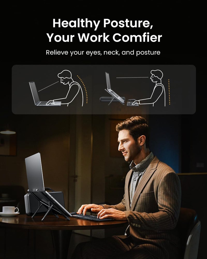 ProtoArc Portable Laptop Stand, CS100 Laptop Stand for Desk, Aluminum+Silicone Adjustable Laptop Riser, 6 Level Height Ergonomic Computer Holder for 10-17.3" Laptops, Tablets-Black - Image 4
