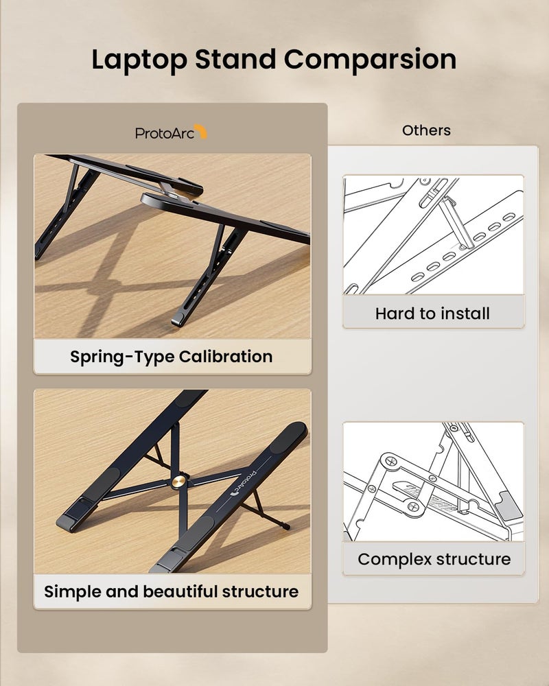 ProtoArc Portable Laptop Stand, CS100 Laptop Stand for Desk, Aluminum+Silicone Adjustable Laptop Riser, 6 Level Height Ergonomic Computer Holder for 10-17.3" Laptops, Tablets-Black - Image 3