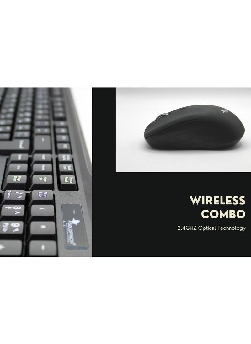 Goldfinch - Goldfinch Wireless Keyboard & Mouse Combo, 2.4 GHz Nano USB Receiver, Full Size, Island Key Design, Left or Right Hand, 1200 DPI Optical Mouse, Black - Image 1