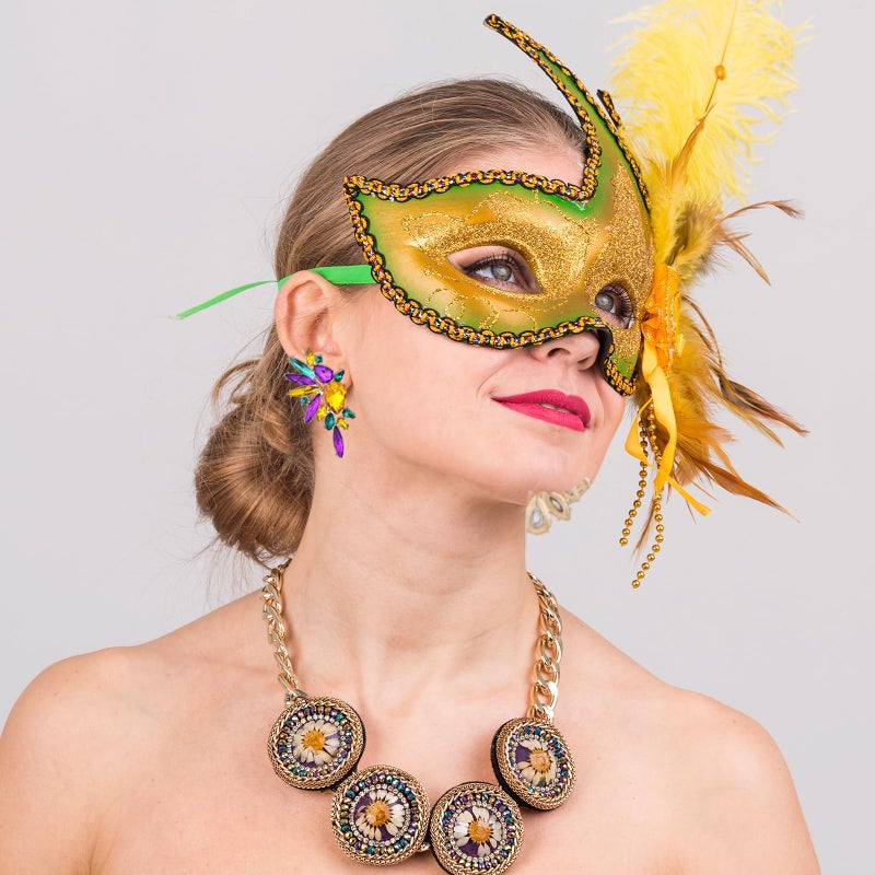 VANGETIMI Mardi Gras Earrings for Women Big Mardi Gras Rhinestone Dangle Earrings Carnival Jewelry Party Gifts - Image 2