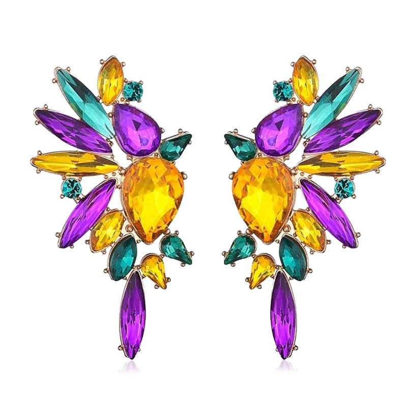 VANGETIMI Mardi Gras Earrings for Women Big Mardi Gras Rhinestone Dangle Earrings Carnival Jewelry Party Gifts - Image 1