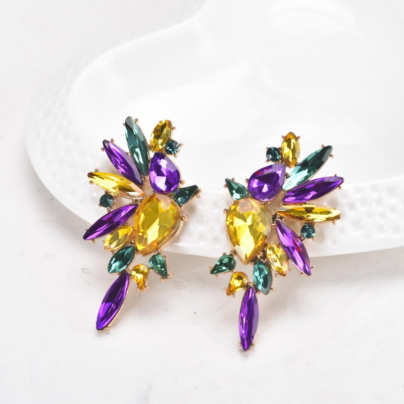 VANGETIMI Mardi Gras Earrings for Women Big Mardi Gras Rhinestone Dangle Earrings Carnival Jewelry Party Gifts - Image 5