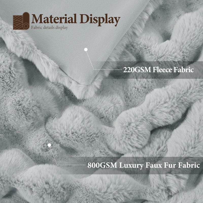 Touchat Luxury 1000GSM Faux Rabbit Fur Throw Blanket, Super Heavy Warm Cozy Grey Blankets for Couch Bed Sofa, Ruched Plush Fuzzy Elegant Soft Reversible Mink Blanket for Living Room Bedroom - Image 4