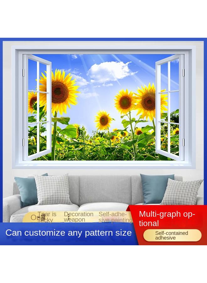 Bluejw Fake Window Self-adhesive 3D Wall Stickers Living Room Decorative Painting Bedroom Landscape Nature Waterproof Wall Stickers Wallpaper - Image 2