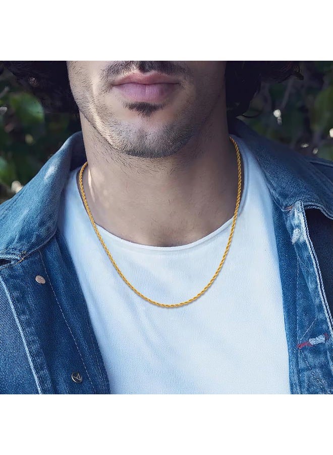 Fiusem 3mm Rope Chain Necklace for Men, Silver Tone Mens Chain Necklace, Stainless Steel Necklace Chain for Men Women, Jewelry Gift, 20 Inches, Stainless Steel, No Gemstone - Image 3