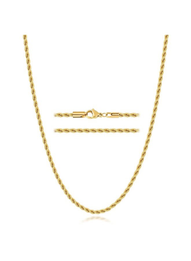 Fiusem 3mm Rope Chain Necklace for Men, Silver Tone Mens Chain Necklace, Stainless Steel Necklace Chain for Men Women, Jewelry Gift, 20 Inches, Stainless Steel, No Gemstone - Image 1