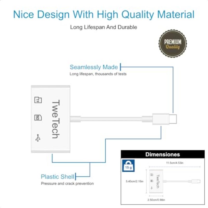 Micro SD Card Reader, SD Card Adapter, USB C Card Reader Adaptor OTG, Memory SD/Micro SD/TF/SDXC/SDHC/MMC, for USB and Type C Phone Tablet Laptop, iPhone iPad iMac MacBook, Samsung Android - Image 2