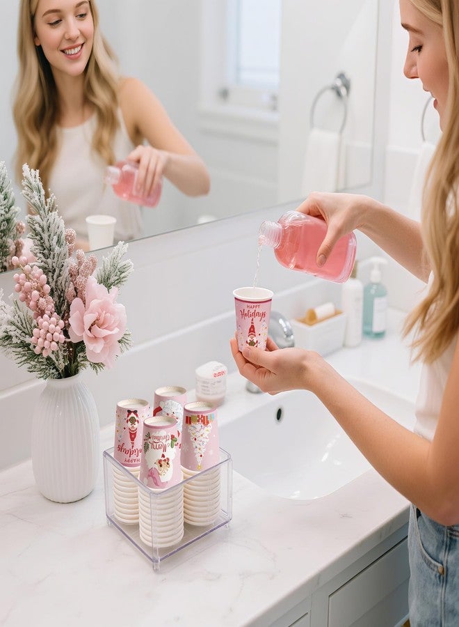 WRAPAHOLIC أكواب ورقية عيد الميلاد WRAPAHOLIC سعة 3 أونصات - عبوة 100 كوب قابلة للتخلص مع تصميم سانتا الوردي، والجنوم، وشجرة عيد الميلاد، كوب صغير لغسول الفم أو الوجبات الخفيفة لحفلة العطلة، الحمام المنزلي، التجمعات الشتوية - Image 3