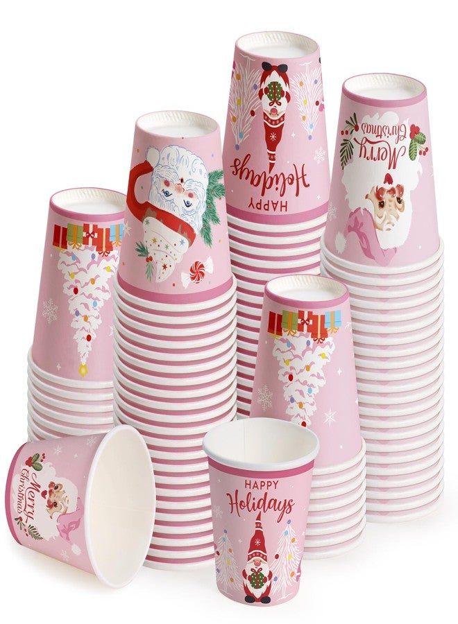 WRAPAHOLIC أكواب ورقية عيد الميلاد WRAPAHOLIC سعة 3 أونصات - عبوة 100 كوب قابلة للتخلص مع تصميم سانتا الوردي، والجنوم، وشجرة عيد الميلاد، كوب صغير لغسول الفم أو الوجبات الخفيفة لحفلة العطلة، الحمام المنزلي، التجمعات الشتوية - Image 1