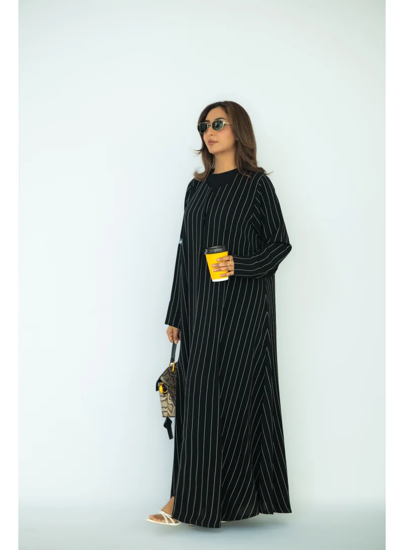 via abaya Black Pinstriped Royal Abaya