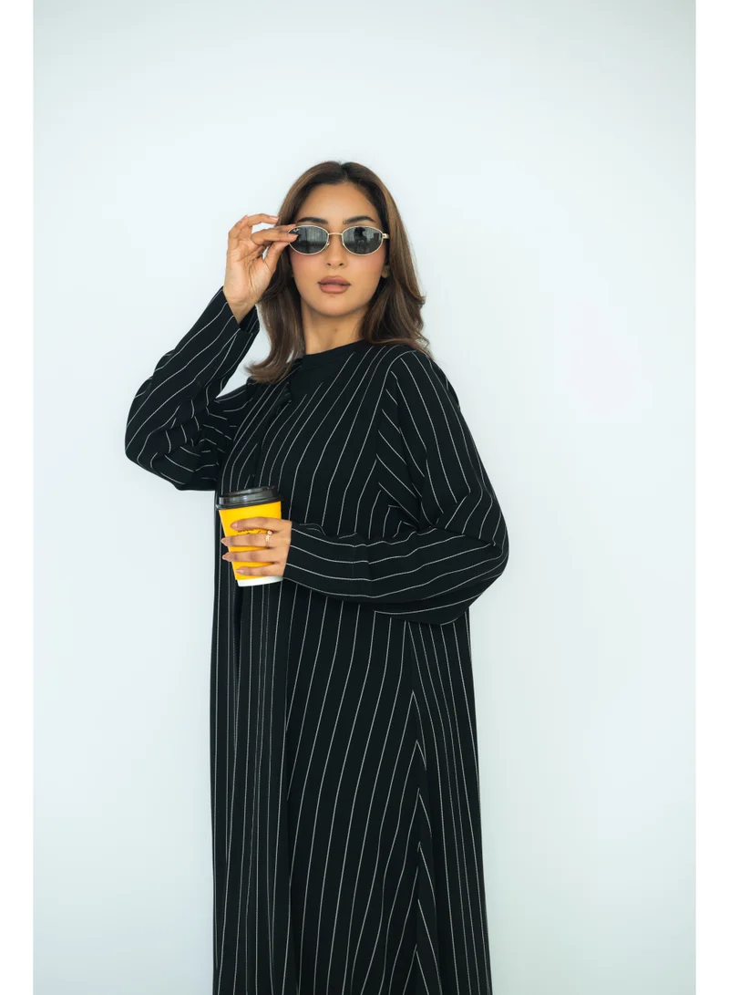 via abaya Black Pinstriped Royal Abaya