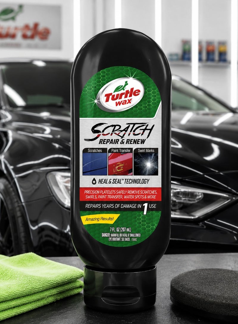 TurtleWax Turtle Wax Scratch Repair & Renew 207ml Car Scratch Remover Polish, Paint Scratch Repair Compound, Swirl Mark Remover, Paint Transfer Remover, Water Spot Remover, Car Paint Restorer, Surface Polish, Car Detailing Scratch Repair Cream . - Image 1