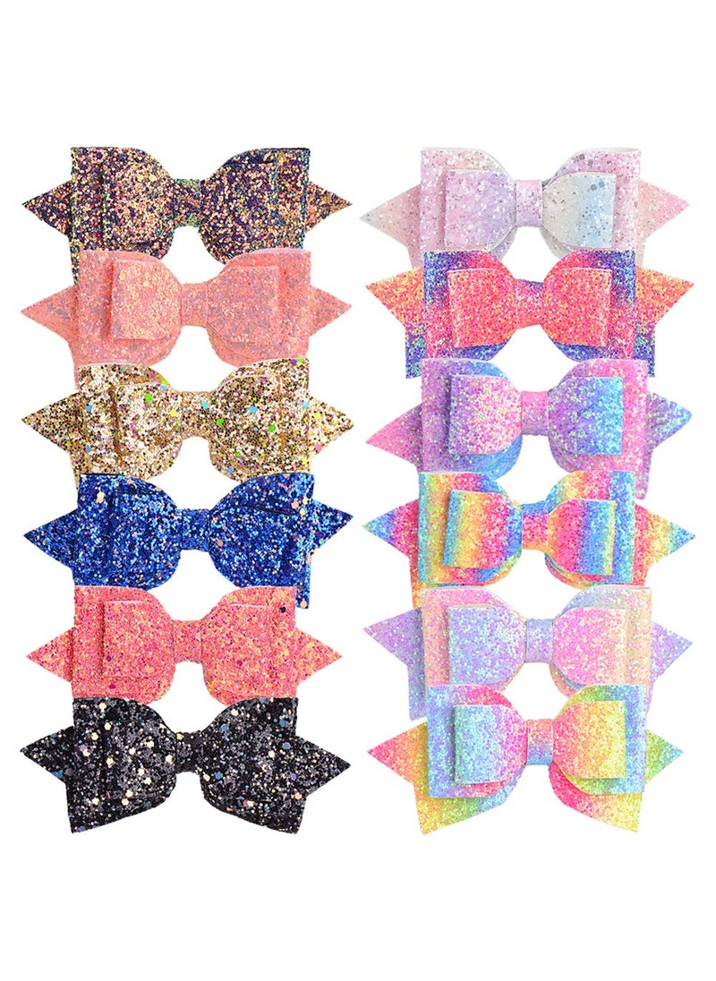 choicbaby 12pcs Glitter Hair Bows Alligator Clips Sequins Hair Clips Hair Barrettes Hair Accessories for Kids Girls Teens Toddlers 