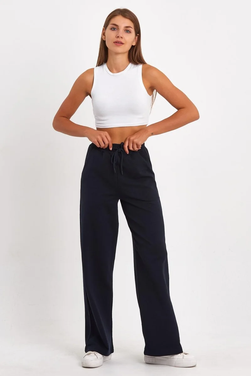 mmetalic Black-Navy Blue-Anthracite Women's Seasonal Casual Wide Leg Side Pocket 3-Pack Sweatpants