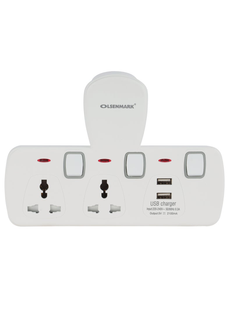Olsenmark Olsenmark Multi Plug Extension Socket with USB, 2 Way Electrical Outlet Extender with 2 USB, Wall Charger, Universal Plug Adapter, Charging Station for Home, Office, Kitchen, Individually Switched  - Image 1