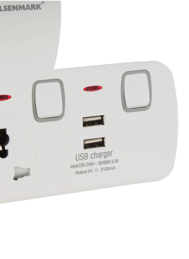 Olsenmark Olsenmark Multi Plug Extension Socket with USB, 2 Way Electrical Outlet Extender with 2 USB, Wall Charger, Universal Plug Adapter, Charging Station for Home, Office, Kitchen, Individually Switched  - Image 2