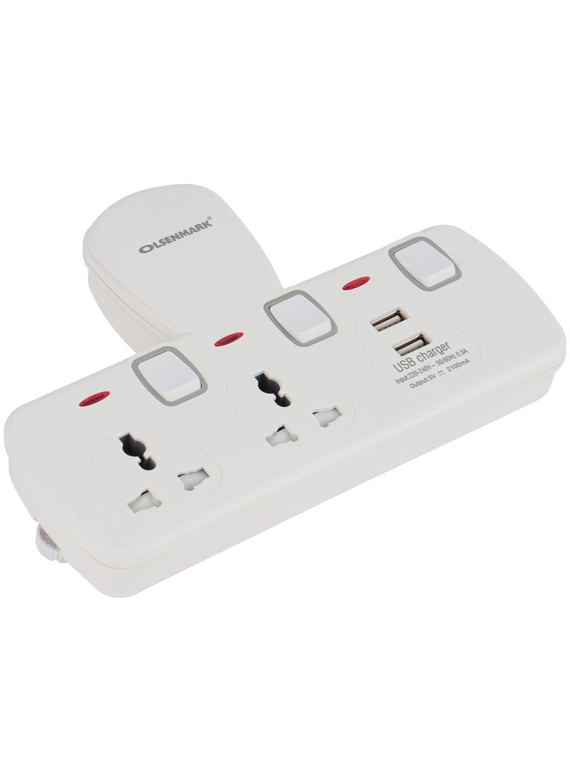 Olsenmark Olsenmark Multi Plug Extension Socket with USB, 2 Way Electrical Outlet Extender with 2 USB, Wall Charger, Universal Plug Adapter, Charging Station for Home, Office, Kitchen, Individually Switched  - Image 4