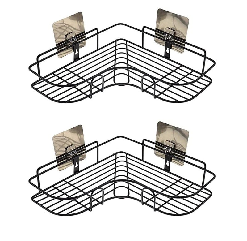 MapleTex MapleTex Wall Mounted SelfAdhesive Bathroom Corner ShelfKitchen Rack Holder Bathroom Accessories MaterialGI Metal Powder Coated Finish L Shape Pack of 2  - Image 1