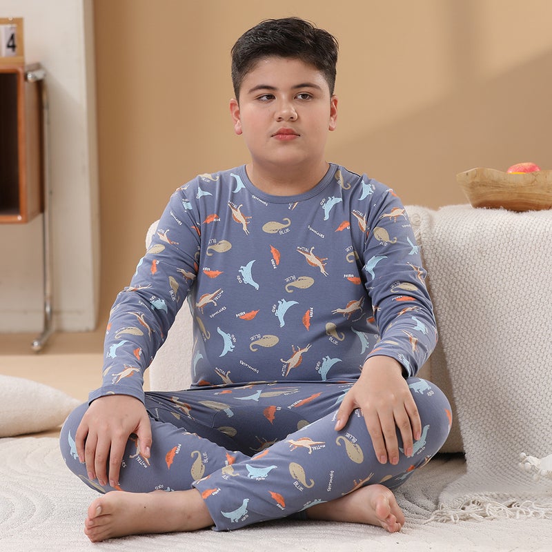 Teenagers Fat Children'S Lycra Cotton Underwear Suit Large Children'S Plus Fat Widened Pure Cotton Autumn Clothes And Pants Pajamas For Boys And Girls - Image 2