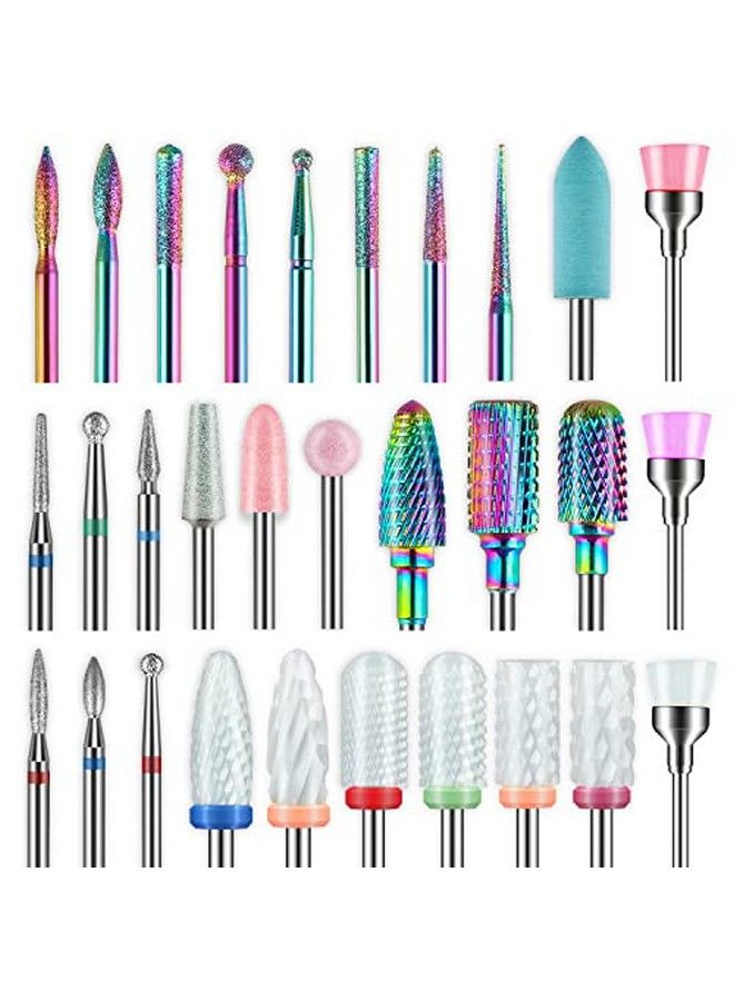 Depvko 30Pcs Nail Drill Bits3/32 Inch Ceramic Drill Bits For Nails Sets Acrylic Diamond Cuticle Efile Carbide Remover Bits For Home Salon Acrylic Gel Nail Manicure Pedicure Tools(Come With 3 Cases) - Image 1
