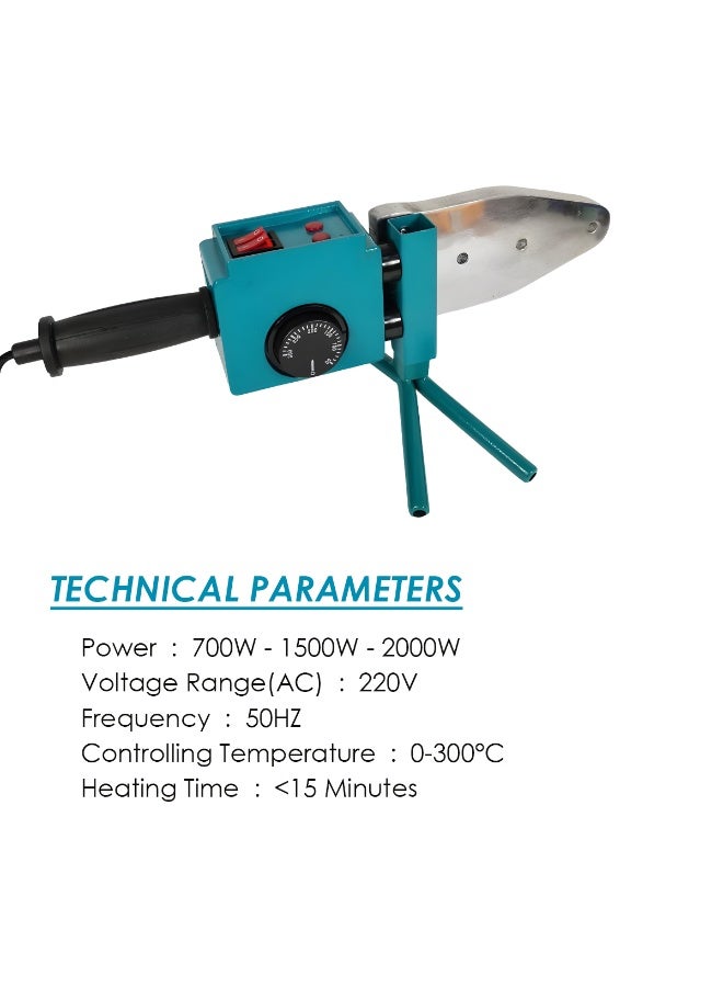 CANDAN Comprehensive CML Candan Plastic Pipe Welding Machine Kit with Dual-U Heating, Aluminum Panel, Multiple Die Sizes (20mm-63mm), and Complete Tool Set (Cutter, Gloves, Level) in Metal Carry Case - Image 5
