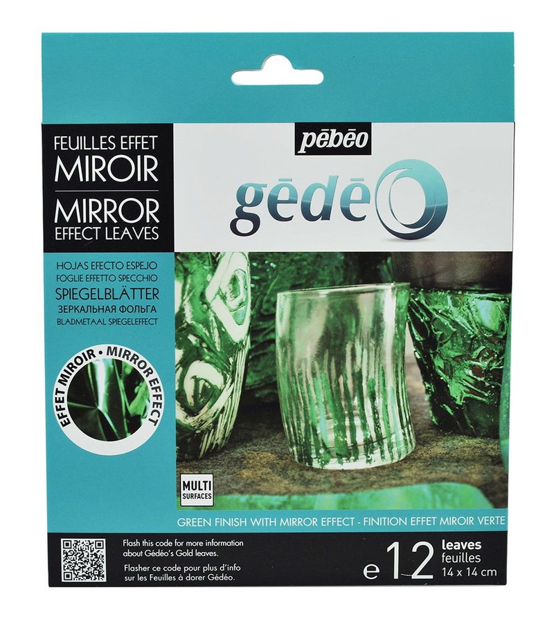 Pebeo 766547 Gedeo Mirror Effect Leaves Adhesive Sheet, Green - Image 1