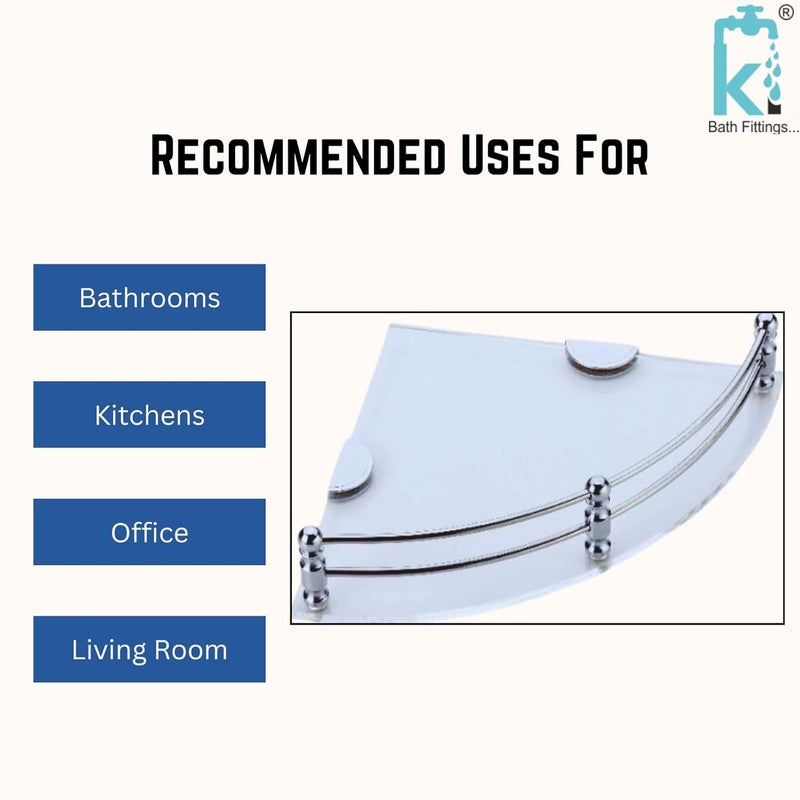 Ki Acrylic Wall Mount Bathroom Corner Shelf with Brass Bracket (Size - 7x7 Inch) (Clear Colour) - Image 3
