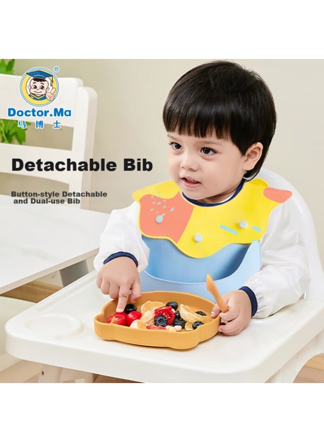 Doctor Ma Dr. Ma Baby Bib, Infant Feeding Bib, Children's Food Silicone Drool Bib, Detachable, Blue - Image 1